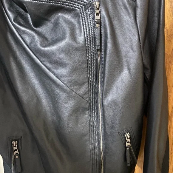 Faux Leather Rib Knit Biker Jacket - Picture 5 of 8